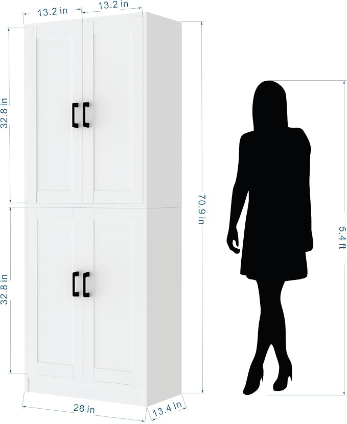 71" Tall Kitchen Pantry Cabinet, Freestanding Food Storage Organizer - Image 2