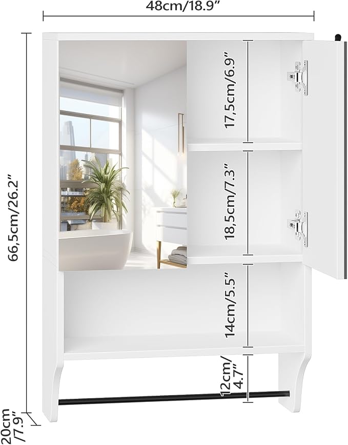 Bathroom Wall Cabinet with Mirror, Medicine Cabinet with 2 Door and Adjustable - Image 3
