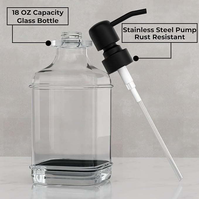 GLADPURE 2 Pack Soap Dispenser, 18 Oz Antique Design Thick Glass Hand - Image 2