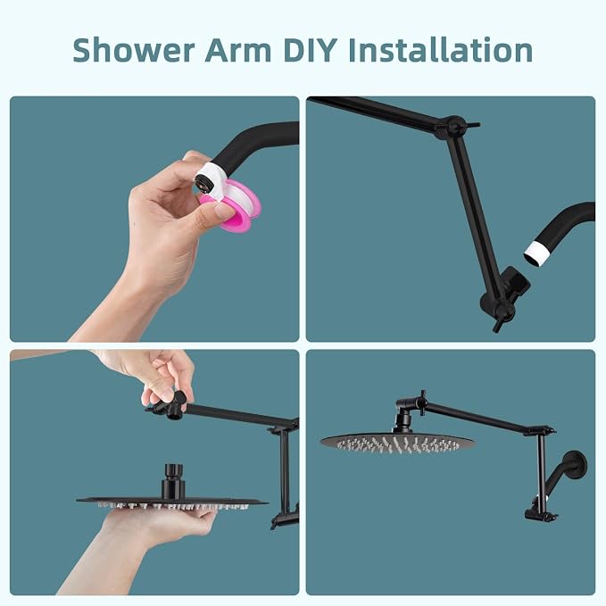 iFealClear All Metal 16" Shower Head Extension Arm, Solid Brass Shower Head - Image 7