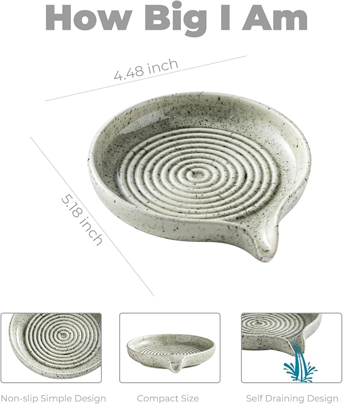 Soap Dish with Self-Draining Design, Ceramic Soap Holder with Drain Spout Soap - Image 2