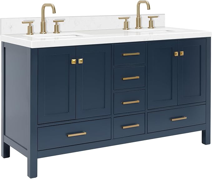 ARIEL Cambridge 60 Inch Midnight Blue Bathroom Vanity Double Sink, Solid Wood - Image 7