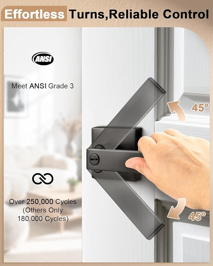 Probrico 1 Pack Interior Privacy Grey Door Handle, Gunmetal Black Locking - Image 4