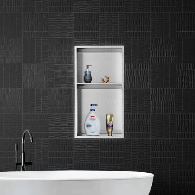 Neodrain No Tile Shower Niche, Brushed Stainless Steel Bathroom Shelf 24" X 12" - Image 9