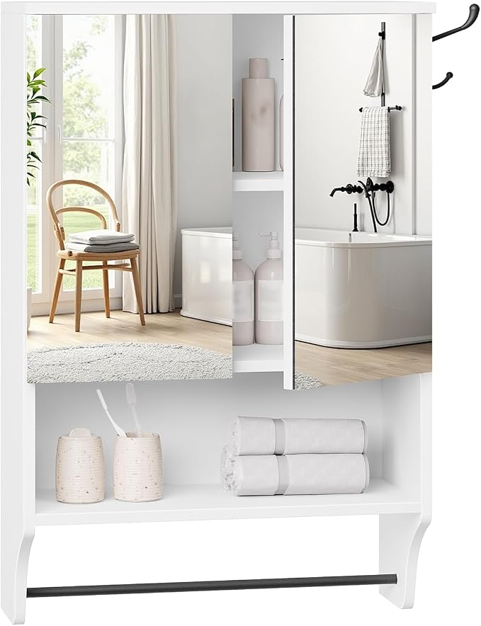 Bathroom Wall Cabinet with Mirror, Medicine Cabinet with 2 Door and Adjustable by MAHANCRIS