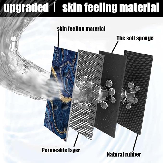 Bath Mat Rug, Dark Blue Gold marbleNon Slip Quick Dry Super Absorbent Thin - Image 2
