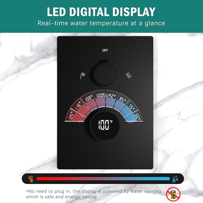Digital Shower Valve 3 Way Diverter Temperature Display Shower Mixer 3-Function - Image 4