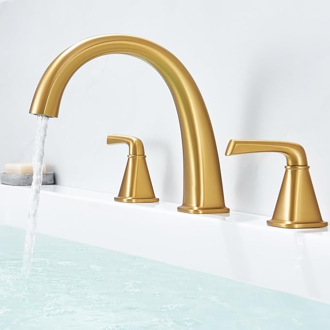 Brass Bathtub Faucet Roman Tub Faucet Gooseneck Tub Filler, Brushed Gold Garden by HanallxSanitaryWare