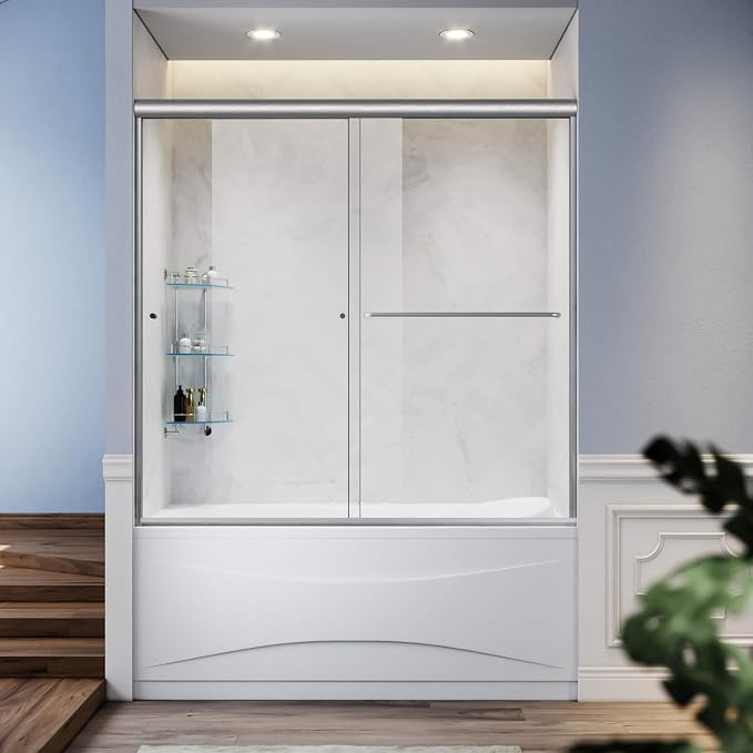 SUNNY SHOWER Bathtub Door Double Glass Sliding Shower Tub Door 60" W x 57.4" H - Image 9