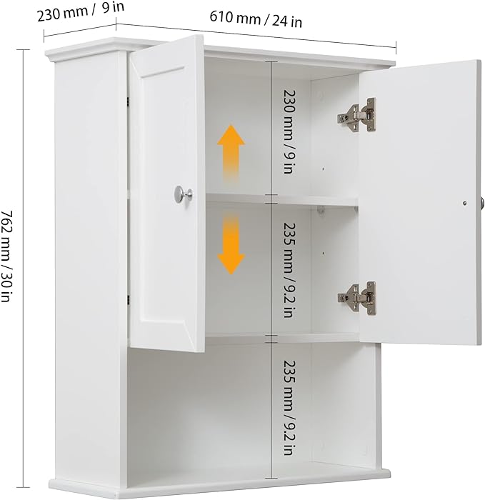 White Bathroom Wall Cabinet Over The Toilet Storage Cabinet, 24x30 Inch Wood - Image 2