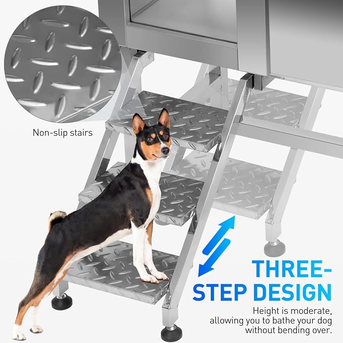 Dog Washing Station, 38 Inch Stainless Steel Bathing Station, Pet Dog Grooming - Image 4