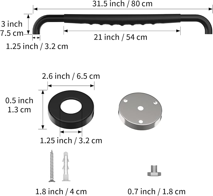 32 Inch Shower Grab Bar w/Anti Slip Rubber Grip, Munzong Black Stainless Steel - Image 2