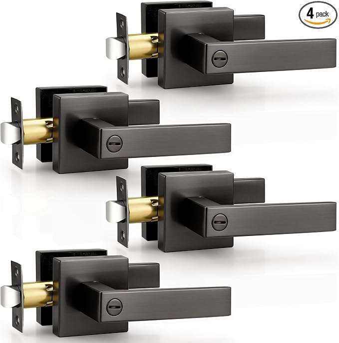 Probrico Gunmetal Black Privacy Locking Door Lever Handles by Probrico