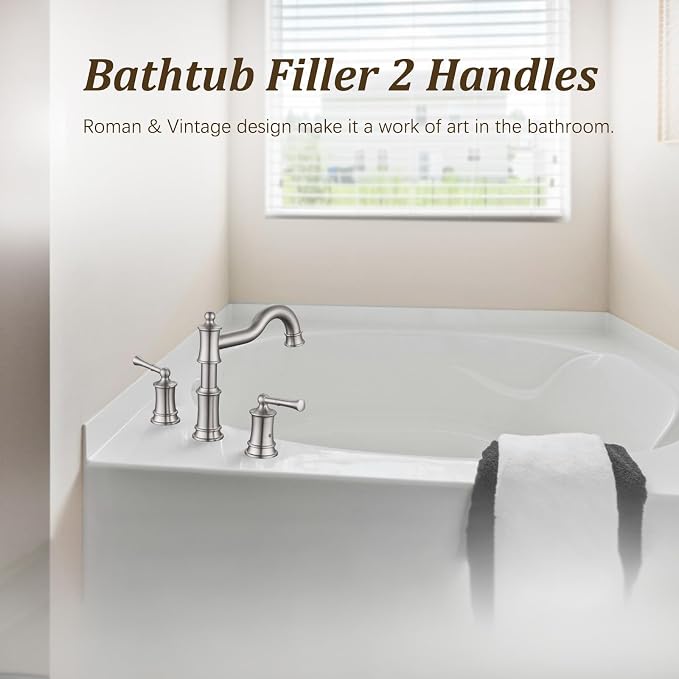 Roman Tub Faucet Classic Widespread Deck Mount Bathtub Faucet 3 Holes Brass - Image 5