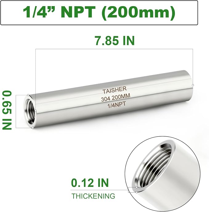 TAISHER 2PCS Stainless Steel Pipe Fittings, 1/4" NPT Female x 1/4" NPT Female - Image 2
