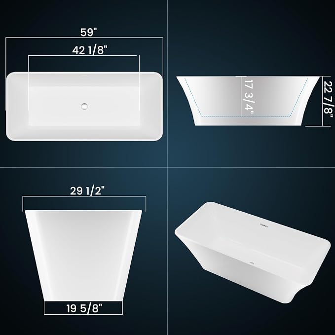 59" Free Standing Tub, Acrylic Freestanding Bathtub, Modern Soaking Tub - Image 3