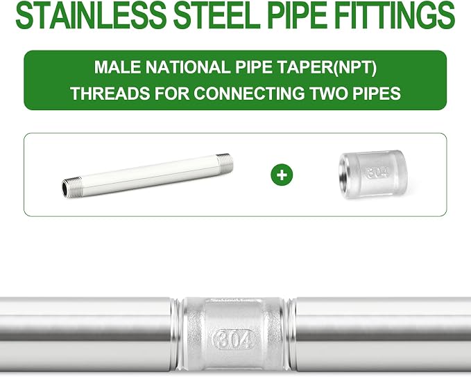 TAISHER 2PCS Stainless Steel Pipe Fittings, 1/4" NPT Male x 1/4" NPT Male - Image 6