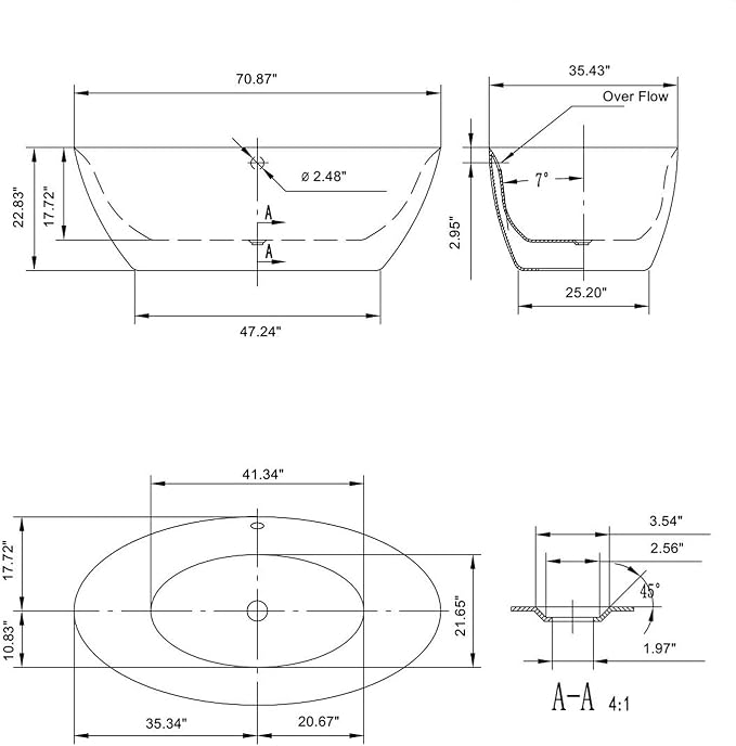 Empava EMPV-FT1503 71" Acrylic Freestanding Bathtub - Image 2