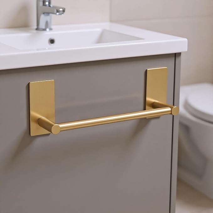 Songtec Gold Towel Bar 12-Inch, Adhesive Stick On Bath Towel Rack No Drill - Image 3