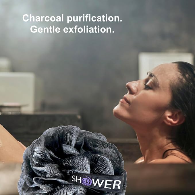 SHOWER BOUQUET Loofah-Charcoal Back-Scrubber & Bath-Sponge Set // 1 - Image 3
