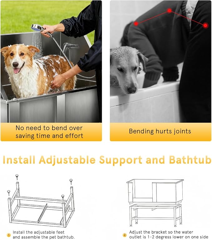 Dog Washing Station, 38 Inch Stainless Steel Bathing Station, Pet Dog Grooming - Image 9