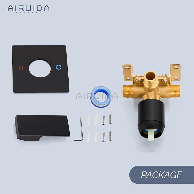 Airuida Square Single-Function Brass Faucet Shower Rough-in Valve Male Thread - Image 9