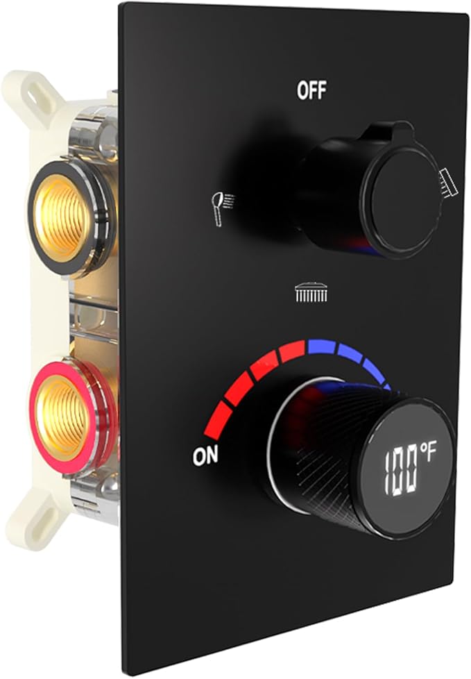Digital Shower Valve 3 Way Diverter Temperature Display Shower Mixer 3-Function by FULAIWANG