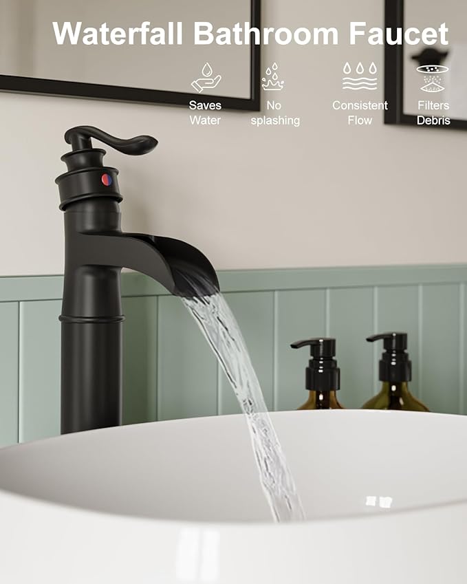 BWE Vessel Sink Faucet Waterfall Matte Black - Image 4