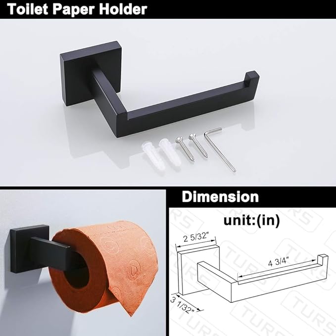TURS Black Bathroom Towel Bar Set Square 5 Pieces Bathroom Hardware Set Matte - Image 4