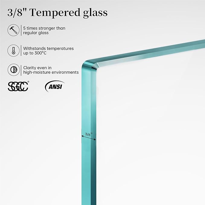 Frameless Hinged Shower Door, Single Swing Shower Panel - Image 4