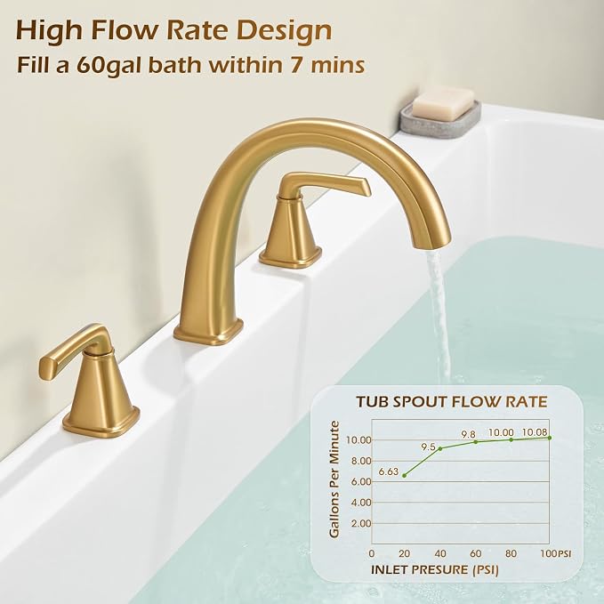 Brass Bathtub Faucet Roman Tub Faucet Gooseneck Tub Filler, Brushed Gold Garden - Image 2