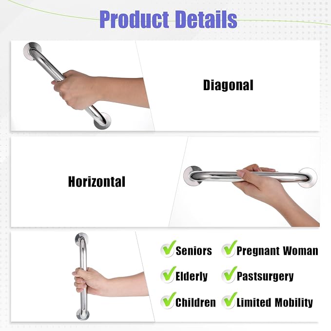 6 Pack 12 Inch Grab Bars for Bathtubs and Showers, Stainless Steel Bathroom - Image 7