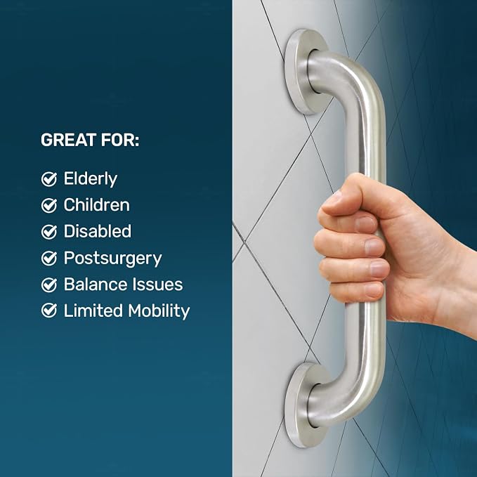 Brushed Metal Grab Bars For Bathroom, Strong Shower Handle And Bath Handle For - Image 5