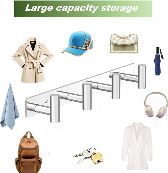Wall Mounted Coat Rack-4 Hooks, Heavy Duty Stainless Steel Wall Hooks - Image 6