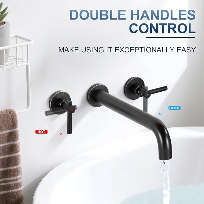 ALEASHA Wall Mount Tub Filler Tub Faucet High Flow Bathtub Faucets Two Handles - Image 3
