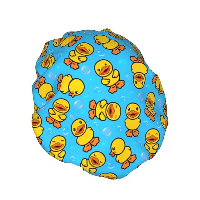 Yellow Rubber Duck Shower Cap For Women Adjustable Double Waterproof Layers - Image 2