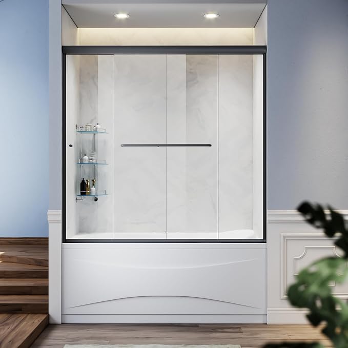 SUNNY SHOWER Bathtub Shower Door Glass Sliding Tub Door Semi-Frameless 1/4" - Image 2