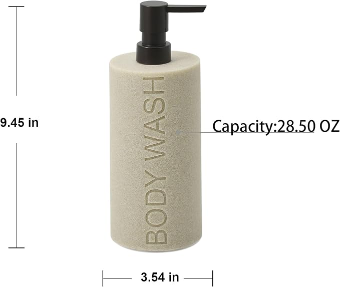Resin Tan Sandstone Body Wash Engraved Bottle Refillable Pump Dispenser - Image 2