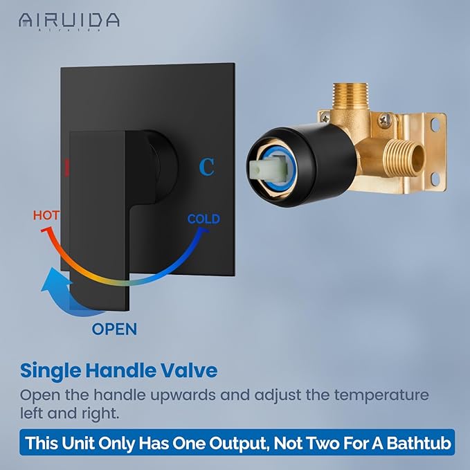 Airuida Square Single-Function Brass Faucet Shower Rough-in Valve Male Thread - Image 3