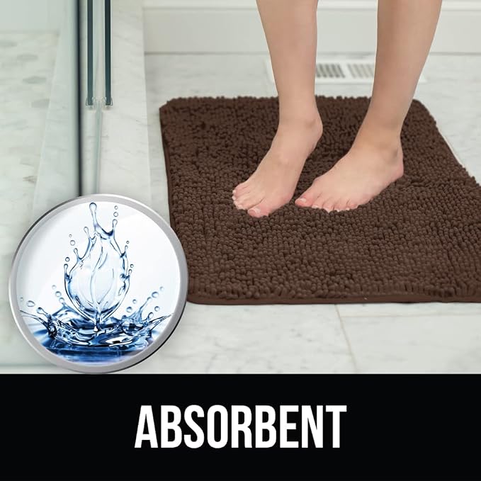 KANGAROO Bathroom Rugs, Chenille Soft Absorbent Bath Rug, Shaggy Shower Mat - Image 6