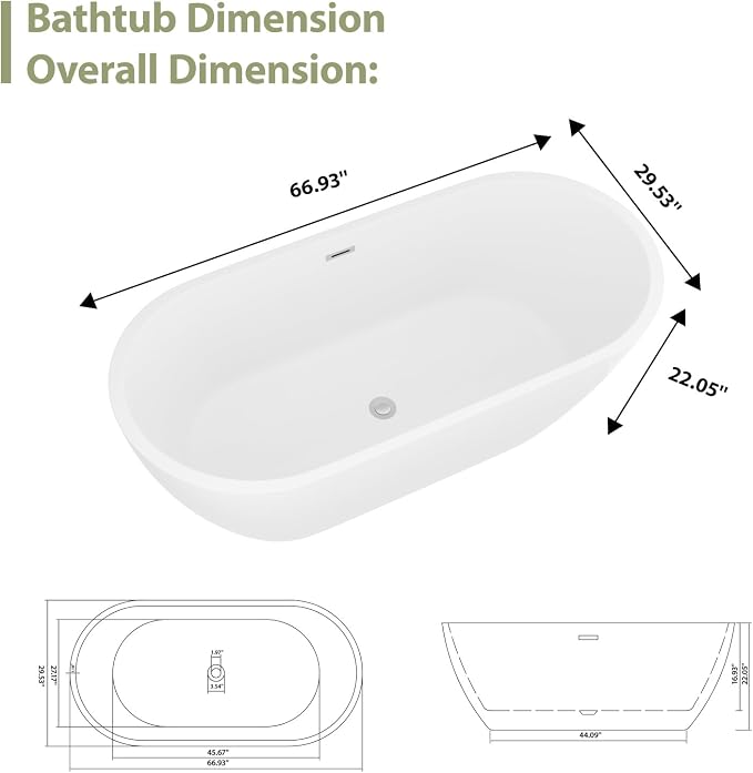 67" Acrylic Freestanding Bathtub - Image 7