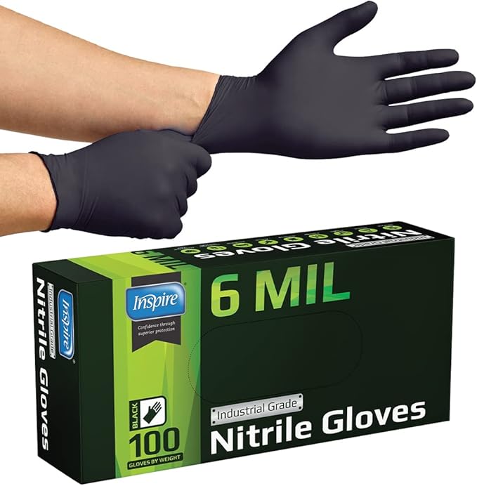 Inspire HEAVY DUTY ORIGINAL Stretch Nitrile Black Gloves Disposable Latex Free - Image 8