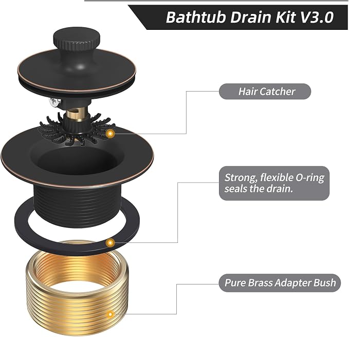 Oil Rubbed Bronze Tub Drain Trim Set Conversion Kit Assembly，All Brass Lift & - Image 2