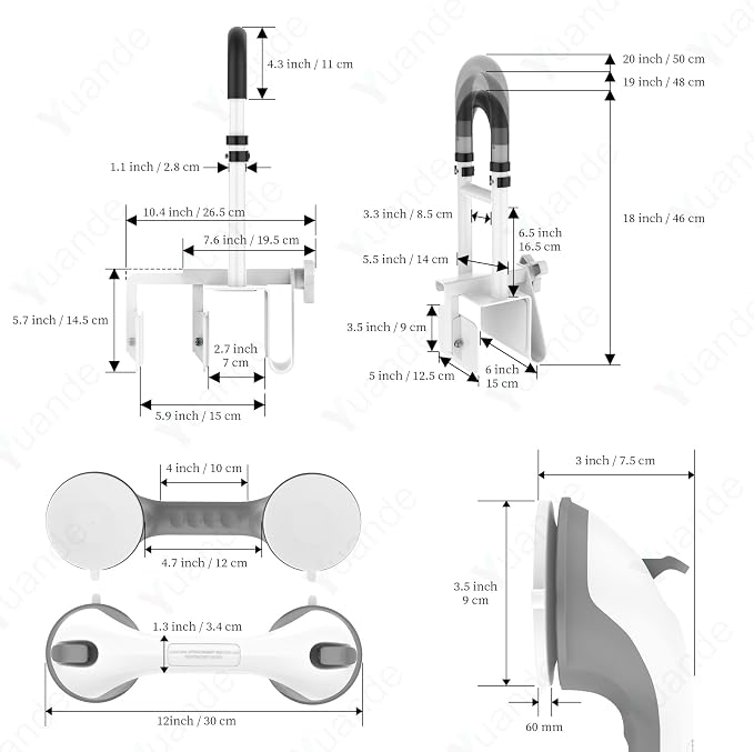 Bathtub Grab Bars with Suction Grab Bars, YuanDe 20x6 Inch Adjustable Bathtub - Image 2