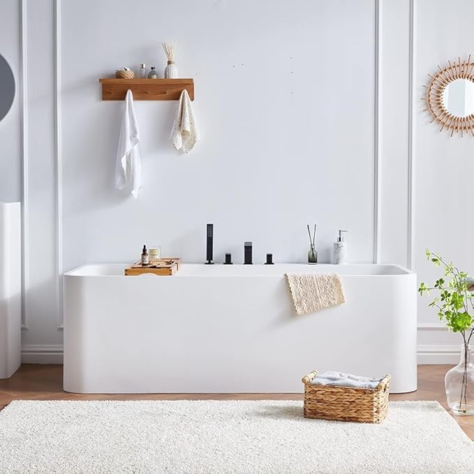 Cpingao 63" Stone Resin Freestanding Bathtub, Rectangular Shape Freestanding by Cpingao