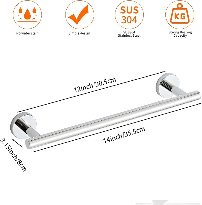 Bathroom Towel Bar, 12-Inch Towel Rack - Image 2