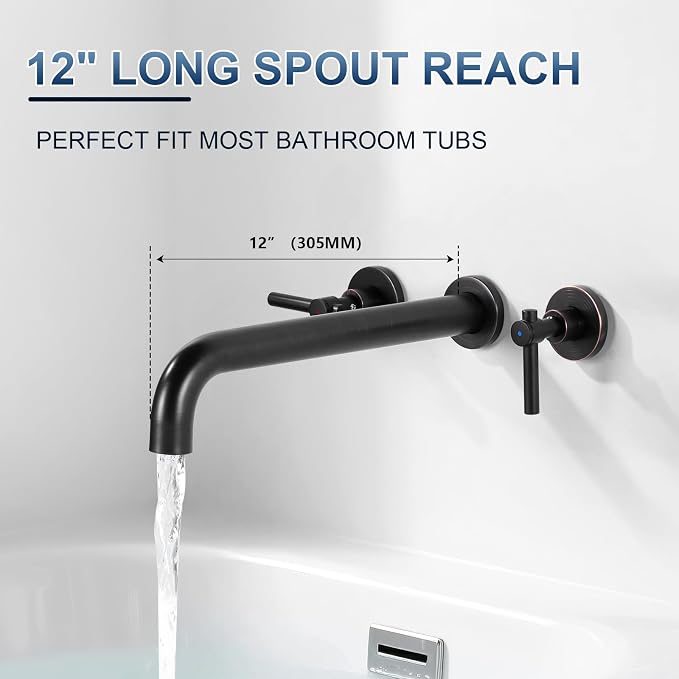 ALEASHA Wall Mount Tub Filler Tub Faucet High Flow Bathtub Faucets Two Handles - Image 4