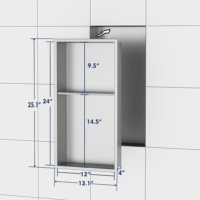 Neodrain No Tile Shower Niche, Brushed Stainless Steel Bathroom Shelf 24" X 12" - Image 3