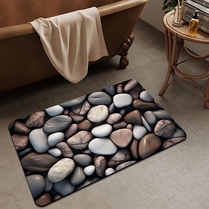 Bath Mat Rug, Rounded River Stones Non Slip Quick Dry Super Absorbent Thin - Image 3