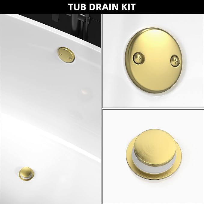 Brushed Gold Tub Drain, Brass Bathtub Drain Kit - Image 7